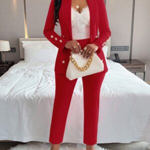 Women's solid color suit collar double breasted casual suit