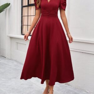 Women's elegant solid color waist dress