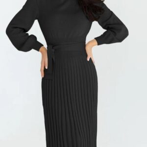 Women's slim pleated mid-length bottoming sweater dress