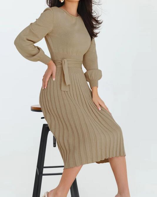 Women's slim pleated mid-length bottoming sweater dress - Image 2