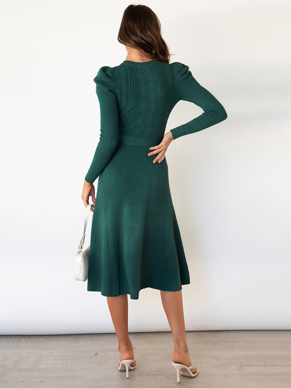 Women's Long Sleeve Cable Knit Sweater Dresses - Image 21