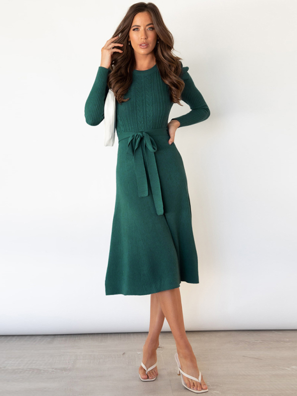 Women's Long Sleeve Cable Knit Sweater Dresses - Image 4
