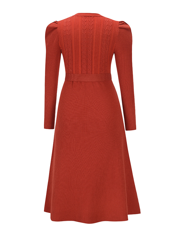 Women's Long Sleeve Cable Knit Sweater Dresses - Image 23