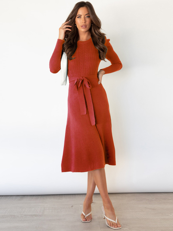 Women's Long Sleeve Cable Knit Sweater Dresses - Image 5