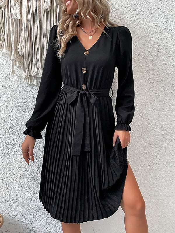 Women's casual long-sleeved pleated dresses - Image 4