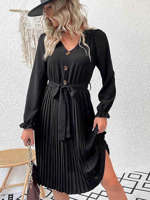 Women's casual long-sleeved pleated dresses - Image 2