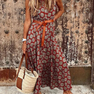 Women's Casual Bohemian Summer Polka Dot Dress (Belt Not Included)