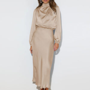 Elegant elegant women's satin long sleeve loose dress