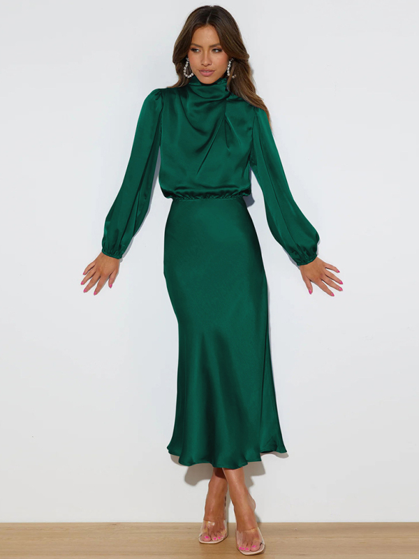 Elegant elegant women's satin long sleeve loose dress - Image 2