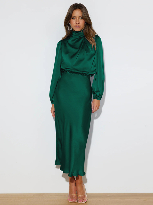 Elegant elegant women's satin long sleeve loose dress - Image 5
