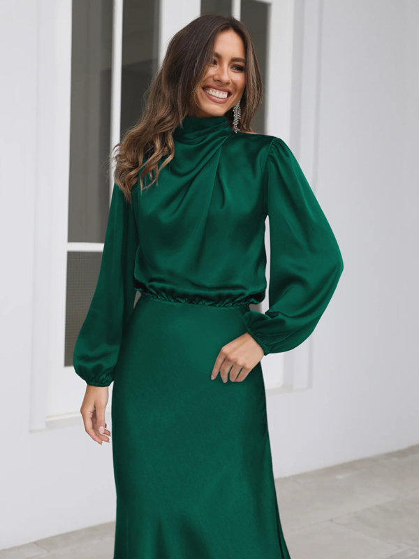 Elegant elegant women's satin long sleeve loose dress - Image 4