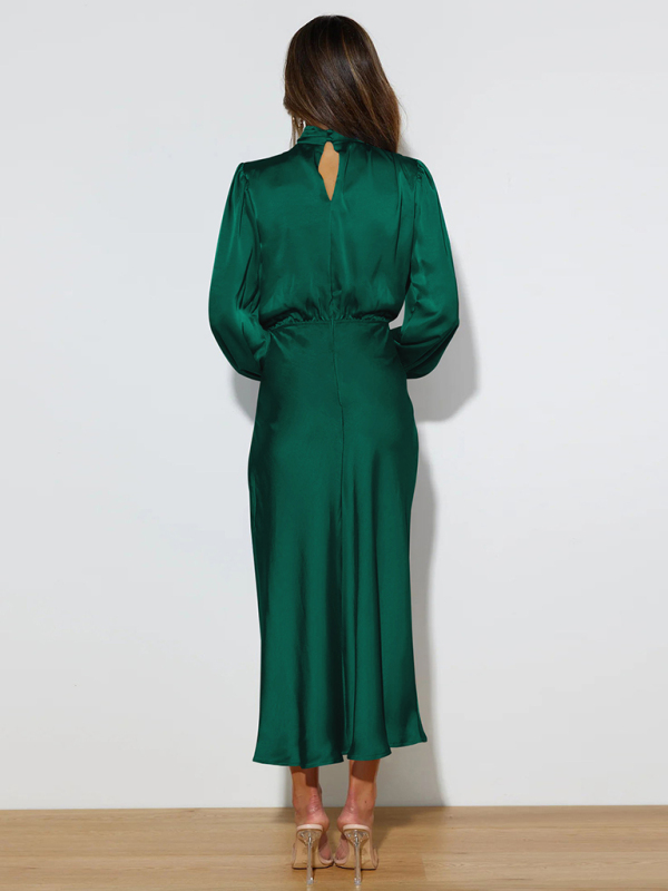 Elegant elegant women's satin long sleeve loose dress - Image 3