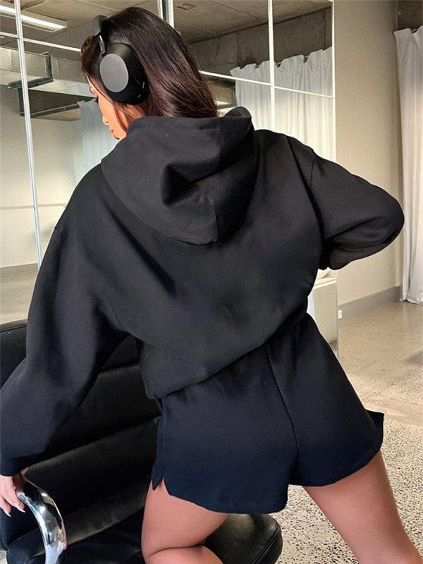 Women's new fashion loose solid color sweatshirt shorts set - Image 11