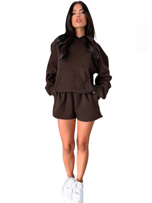 Women's new fashion loose solid color sweatshirt shorts set - Image 17