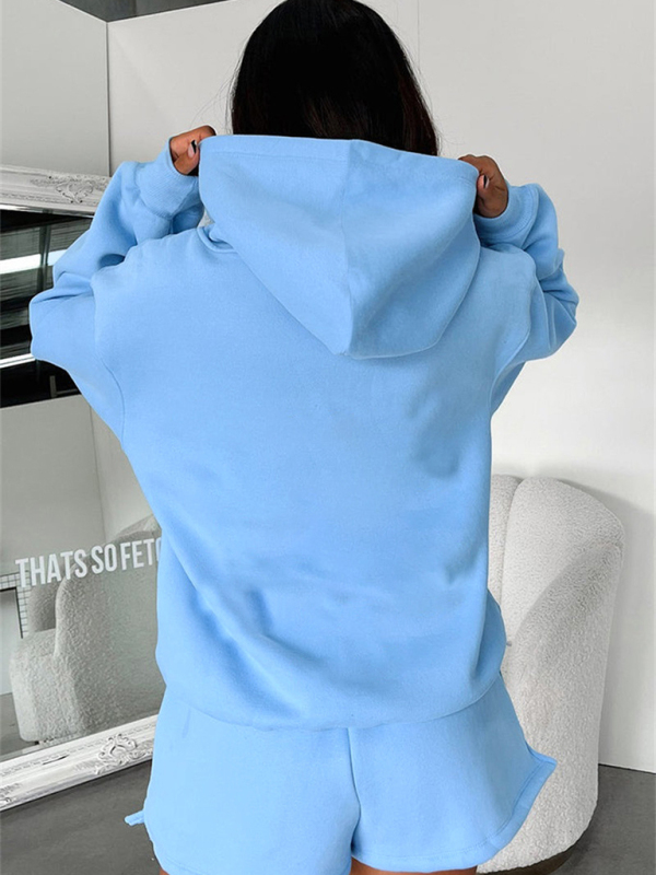 Women's new fashion loose solid color sweatshirt shorts set - Image 5