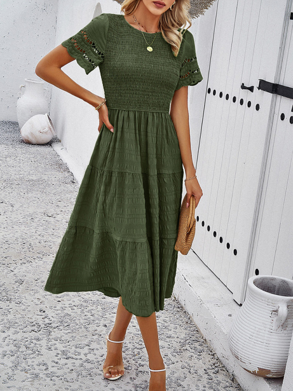 Women's Solid Color Temperament Hollow Dress - Image 2