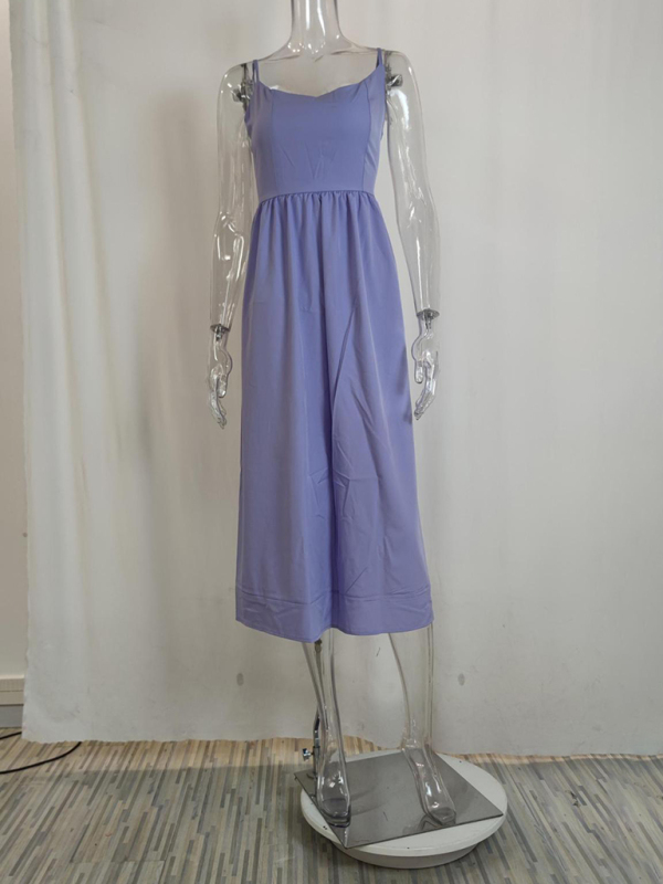 Women's sexy U-neck waist pleated suspender dress - Image 12