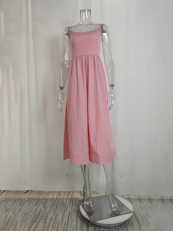 Women's sexy U-neck waist pleated suspender dress - Image 7