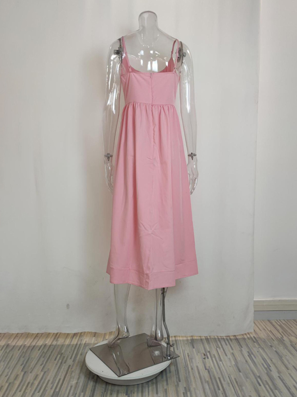 Women's sexy U-neck waist pleated suspender dress - Image 8