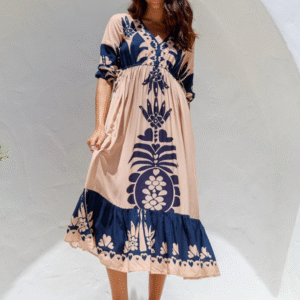Women's Printed Drawstring Dress Half Sleeve Fashion Loose Casual Dress