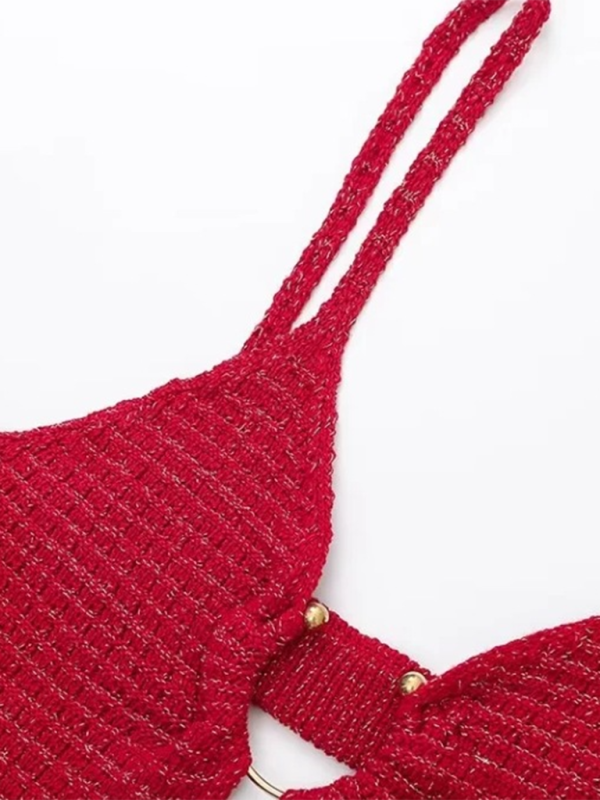 Metallic embellished woolen suspender dress - Image 3