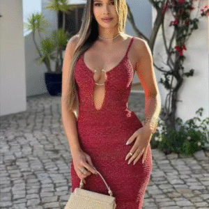 Metallic embellished woolen suspender dress