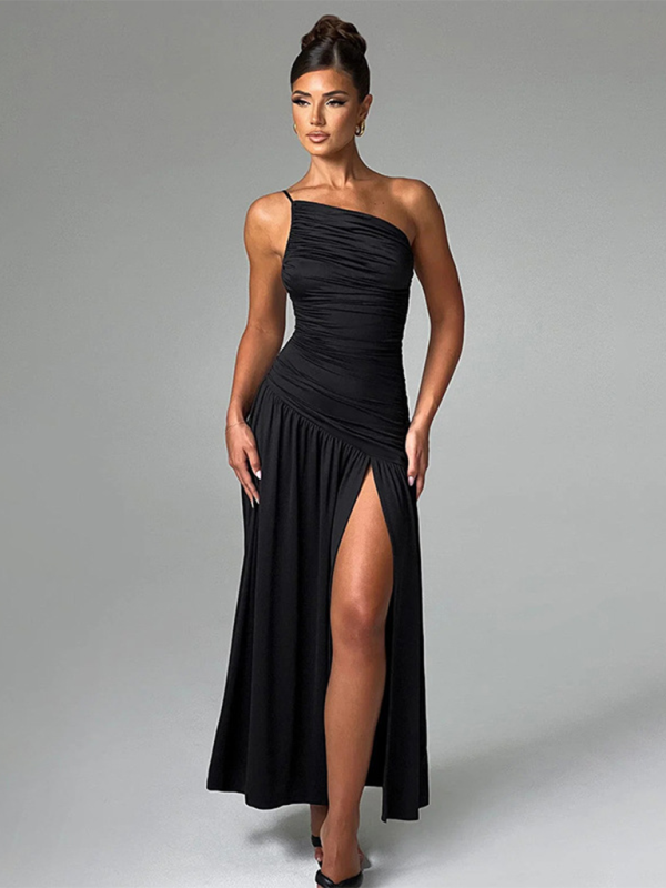 Strapless off-shoulder gathered slit A-line dress - Image 7