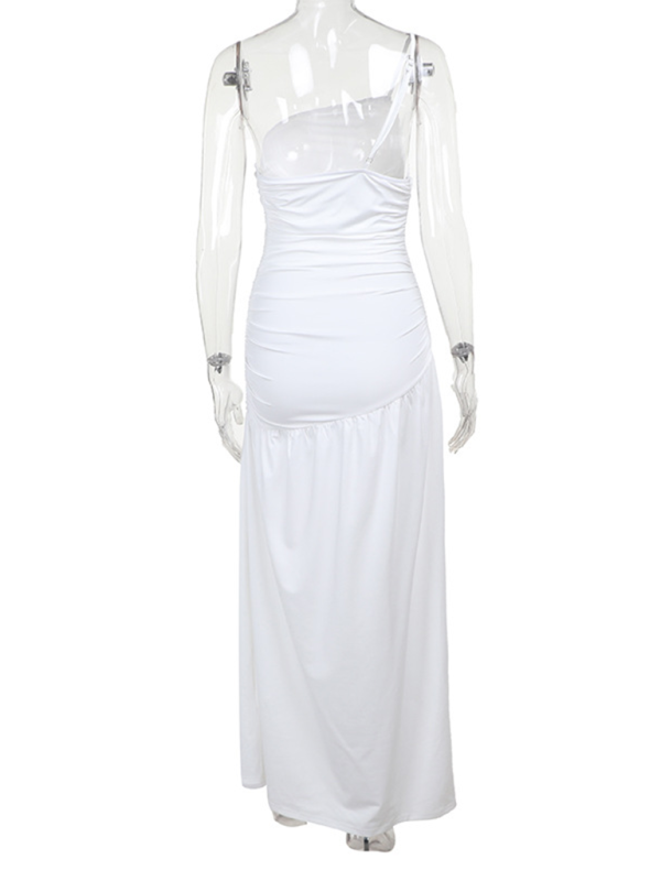 Strapless off-shoulder gathered slit A-line dress - Image 4