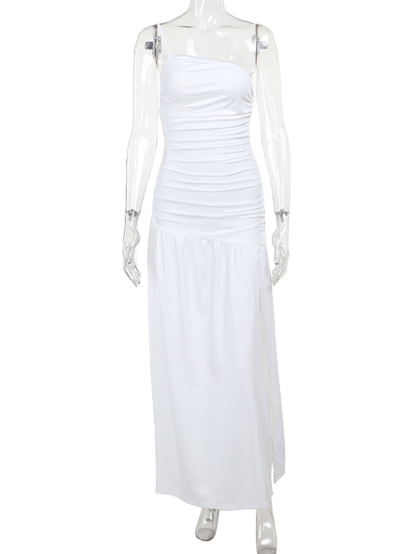 Strapless off-shoulder gathered slit A-line dress - Image 5