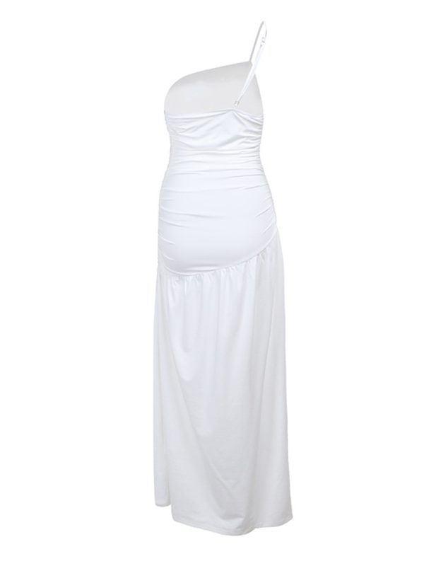 Strapless off-shoulder gathered slit A-line dress - Image 2