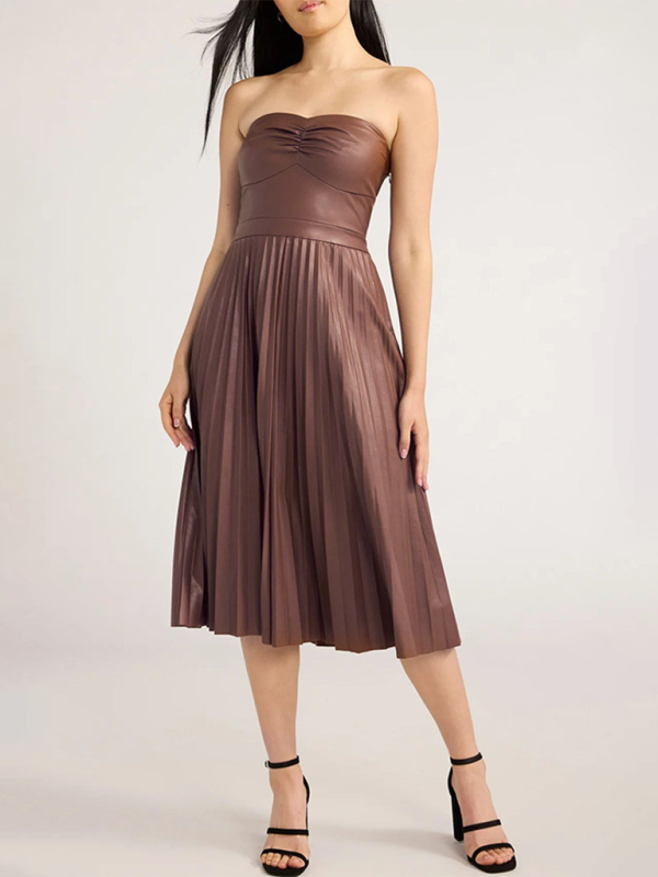 New style tube top pleated leather dress - Image 4