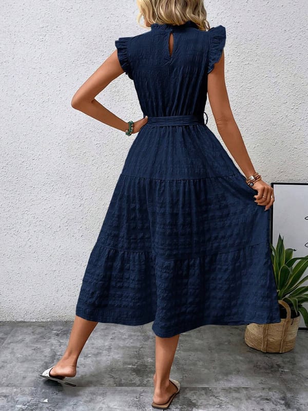 New Fashion Ruffled Flying Sleeve Lace-up Textured Dress - Image 3