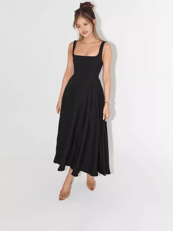 New Simple Sexy Solid Color Strap Midi Dress - Image 14
