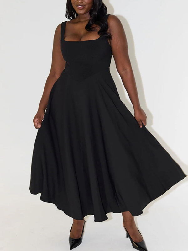 New Simple Sexy Solid Color Strap Midi Dress - Image 13