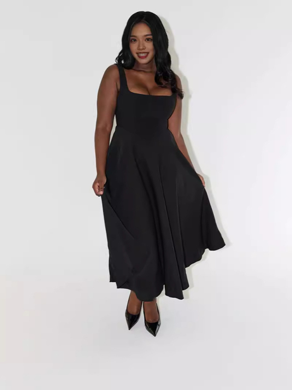 New Simple Sexy Solid Color Strap Midi Dress - Image 16