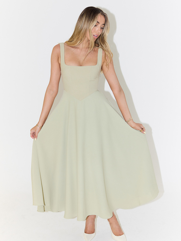 New Simple Sexy Solid Color Strap Midi Dress - Image 4