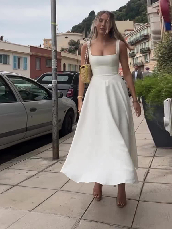 New Simple Sexy Solid Color Strap Midi Dress - Image 10