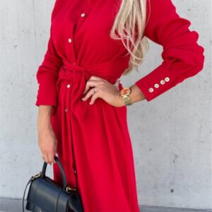 New long skirt solid color cardigan long sleeve dress