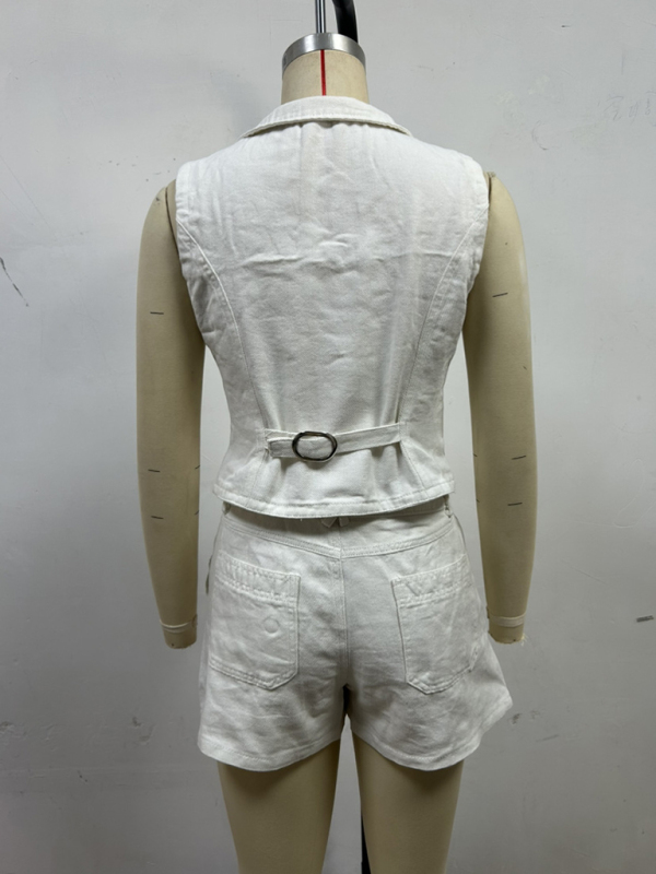 Ladies new denim jacket vest shorts set - Image 6
