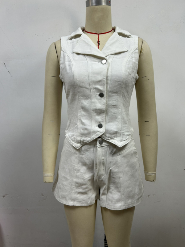 Ladies new denim jacket vest shorts set - Image 7