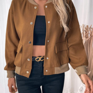 Stand Collar Jacket Cardigan Women's Pocket Coat