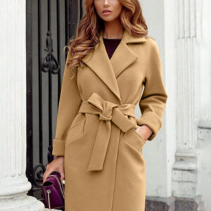 Women'S Slim-Fitting Belt Lapel Tweed Coat
