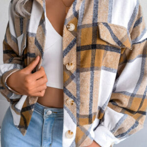 Plaid Lantern Long Sleeve Tweed Jacket Jacket
