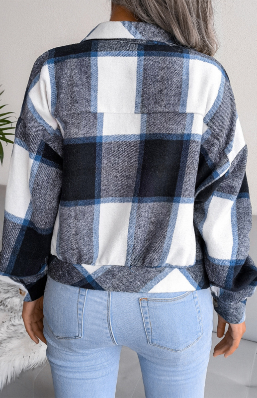 Plaid Lantern Long Sleeve Tweed Jacket Jacket - Image 8