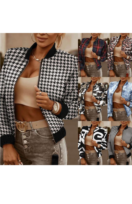 Women's Zipper Decorative Long Sleeve Print Cardigan Small Coat - Image 7