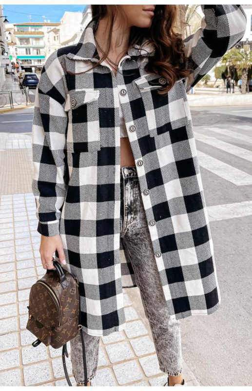 Women'S Long Plaid Shirt, Large Coat - Image 17