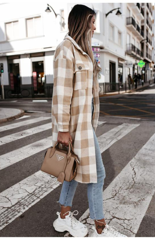 Women'S Long Plaid Shirt, Large Coat - Image 6