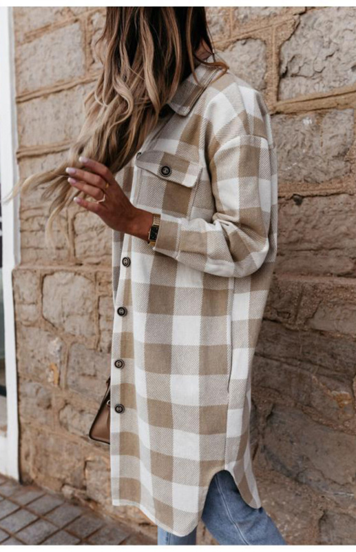 Women'S Long Plaid Shirt, Large Coat - Image 7