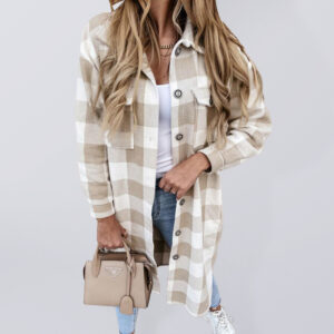 Women'S Long Plaid Shirt, Large Coat