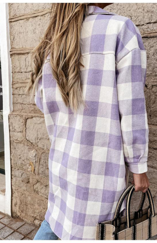 Women'S Long Plaid Shirt, Large Coat - Image 11